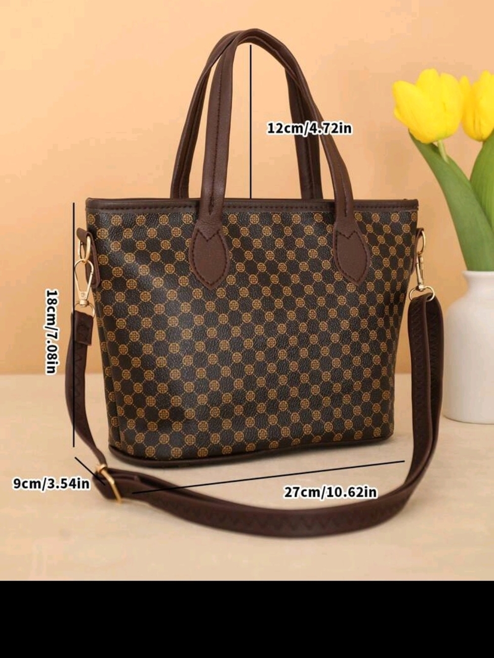 Classic Brown Patterned Tote Bag - Women
